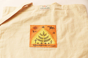 Organic Cotton Tote Bag with Handmade Tribal Art/ Folk Art
