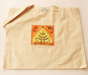 Organic Cotton Tote Bag with Handmade Tribal Art/ Folk Art