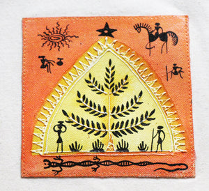 Organic Cotton Tote Bag with Handmade Tribal Art/ Folk Art