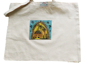 Organic Cotton Tote Bag with Handmade Tribal Art/ Folk Art