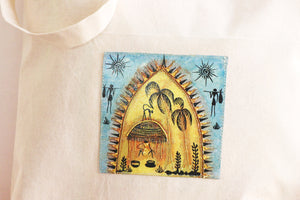 Organic Cotton Tote Bag with Handmade Tribal Art/ Folk Art