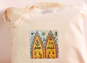 Organic Cotton Tote Bag with Handmade Tribal Art/ Folk Art
