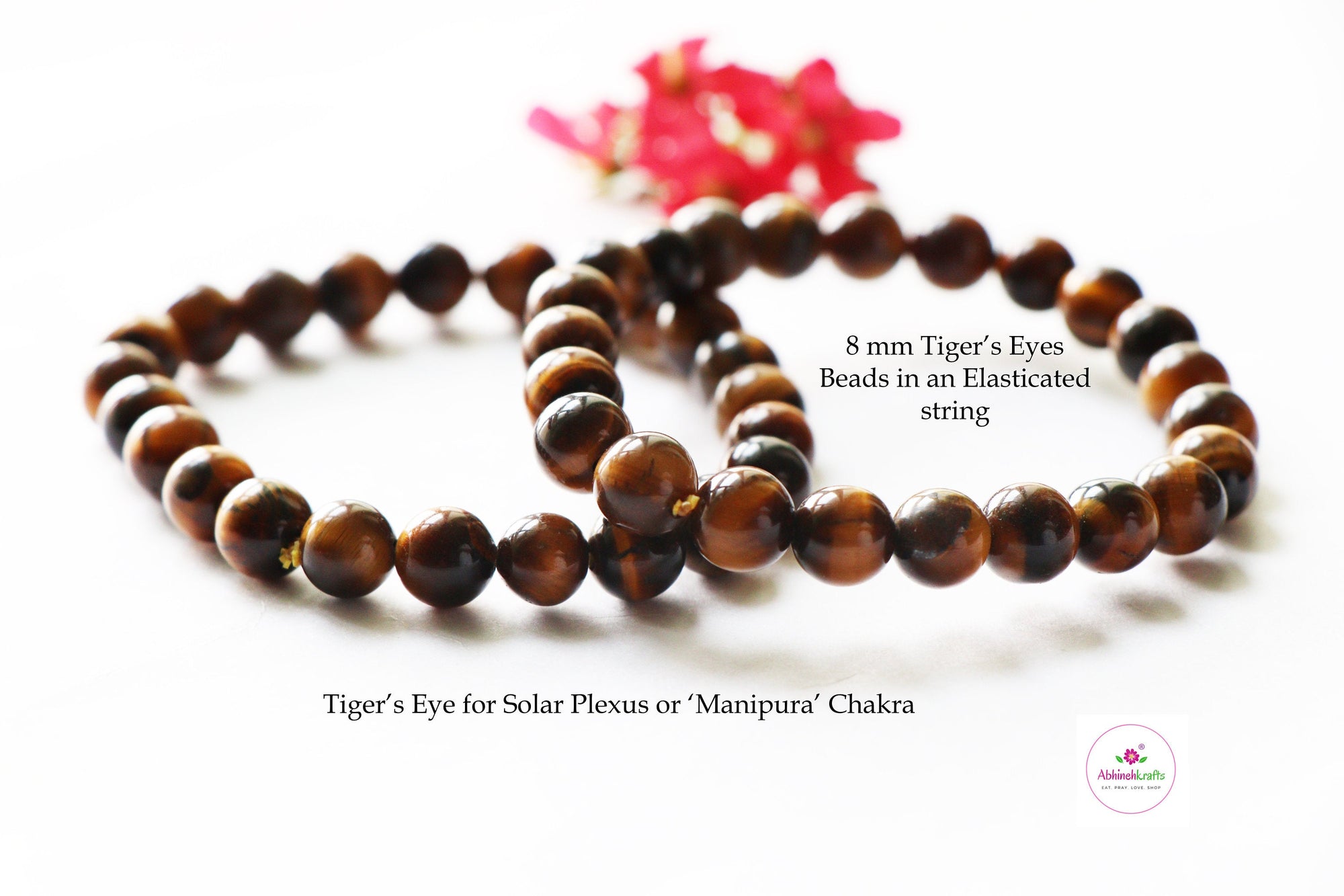 Tiger&#39;s Eye Bracelet/Jewelry, Elastic Crystal Bead (8mm) Healing Bracelet, Energy Healing /Chakra Balancing - Solar Plexus Stone