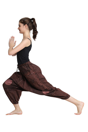 Cotton Yoga Pants - Tie-dyed & Stonewashed Look, Fitness Pants, Cotton Trousers, Unisex Yoga Pants, Boho Pants - Elastic Waist, Free Size
