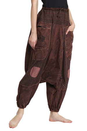 Cotton Yoga Pants - Tie-dyed & Stonewashed Look, Fitness Pants, Cotton Trousers, Unisex Yoga Pants, Boho Pants - Elastic Waist, Free Size