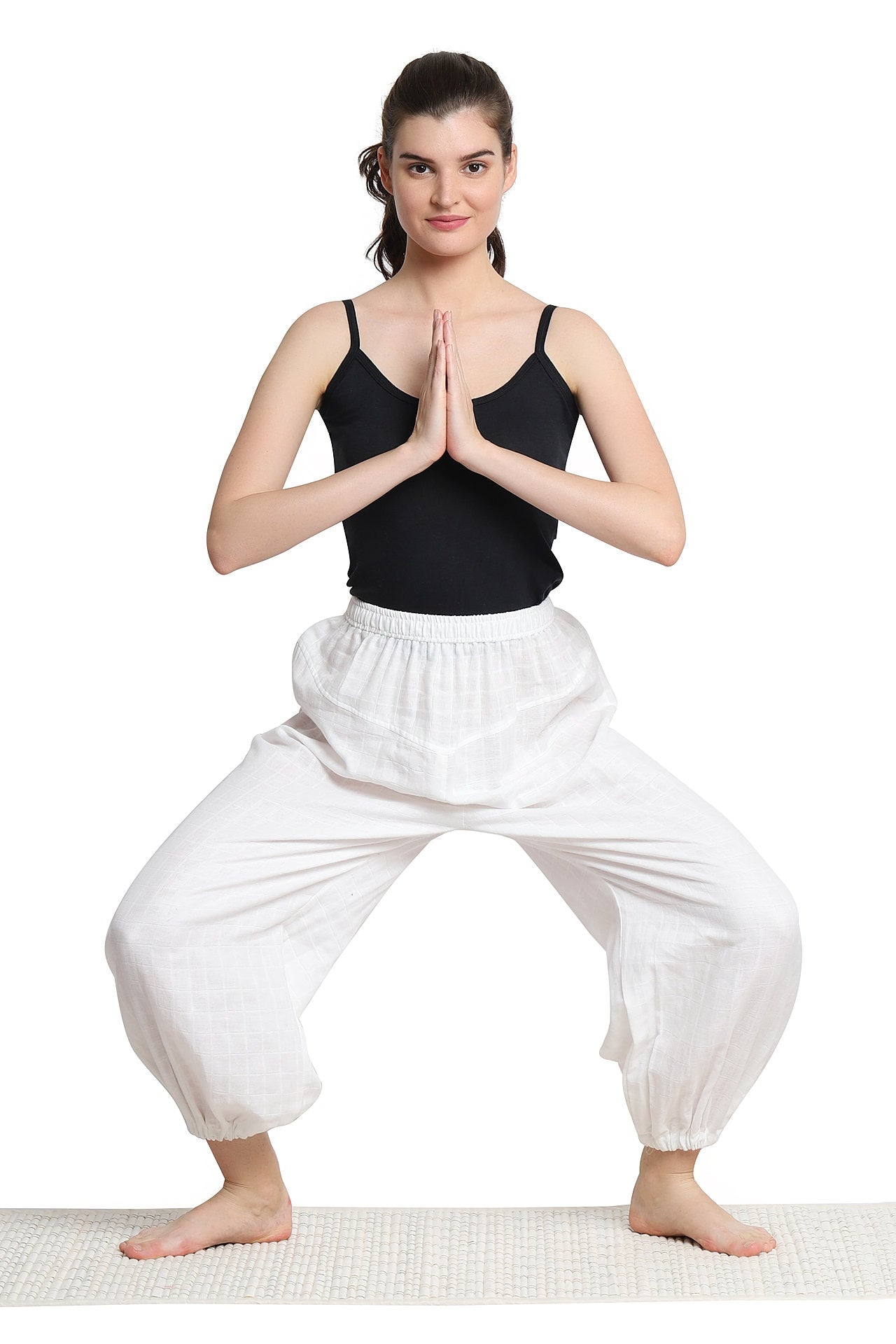 White cotton yoga pants on sale