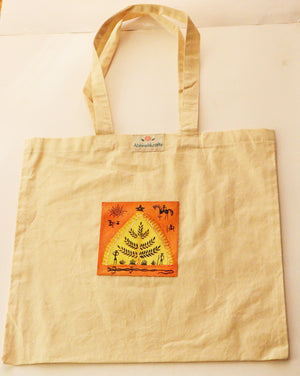 Organic Cotton Tote Bag with Handmade Tribal Art/ Folk Art