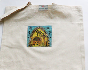 Organic Cotton Tote Bag with Handmade Tribal Art/ Folk Art