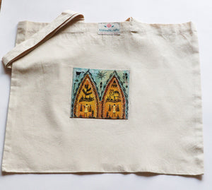 Organic Cotton Tote Bag with Handmade Tribal Art/ Folk Art