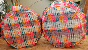 Yoga Meditation Cushion | Handwoven Handmade Round Zafu Pillow  |Zipped Cover |Washable| Portable - Rainbow - Filling Options Available