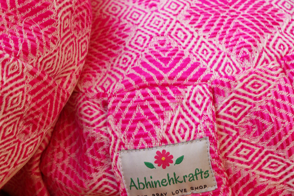 Yoga Meditation Cushion | Handwoven Handmade Round Zafu Pillow  |Zipped Cover |Washable| Portable - Fuchsia Love - Filling Options Available