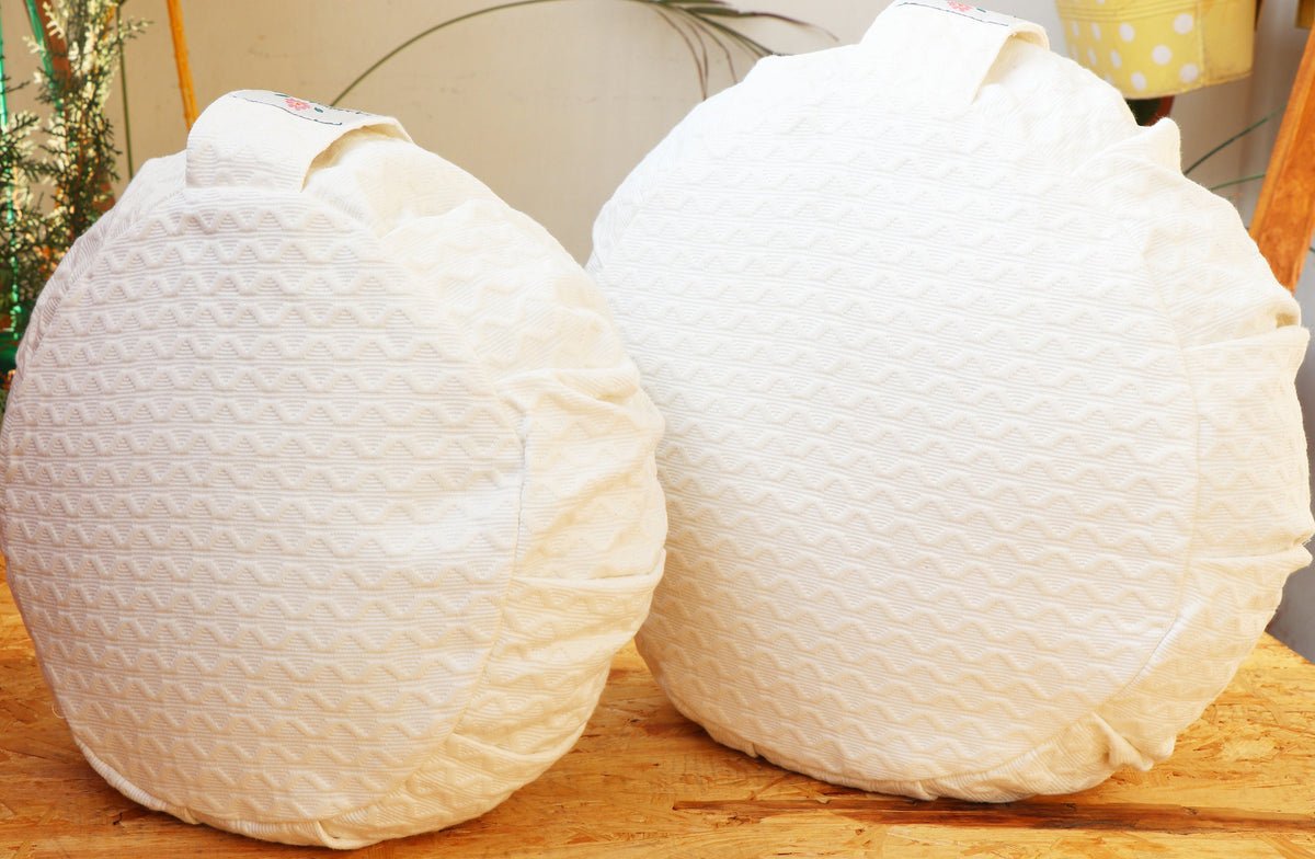 Yoga Meditation Cushion | Handwoven Handmade Round Zafu Pillow  |Zipped Cover |Washable| Portable - Shweta - Filling Options Available