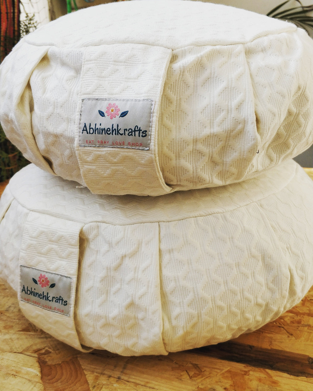 Yoga Meditation Cushion | Handwoven Handmade Round Zafu Pillow  |Zipped Cover |Washable| Portable - Shweta - Filling Options Available