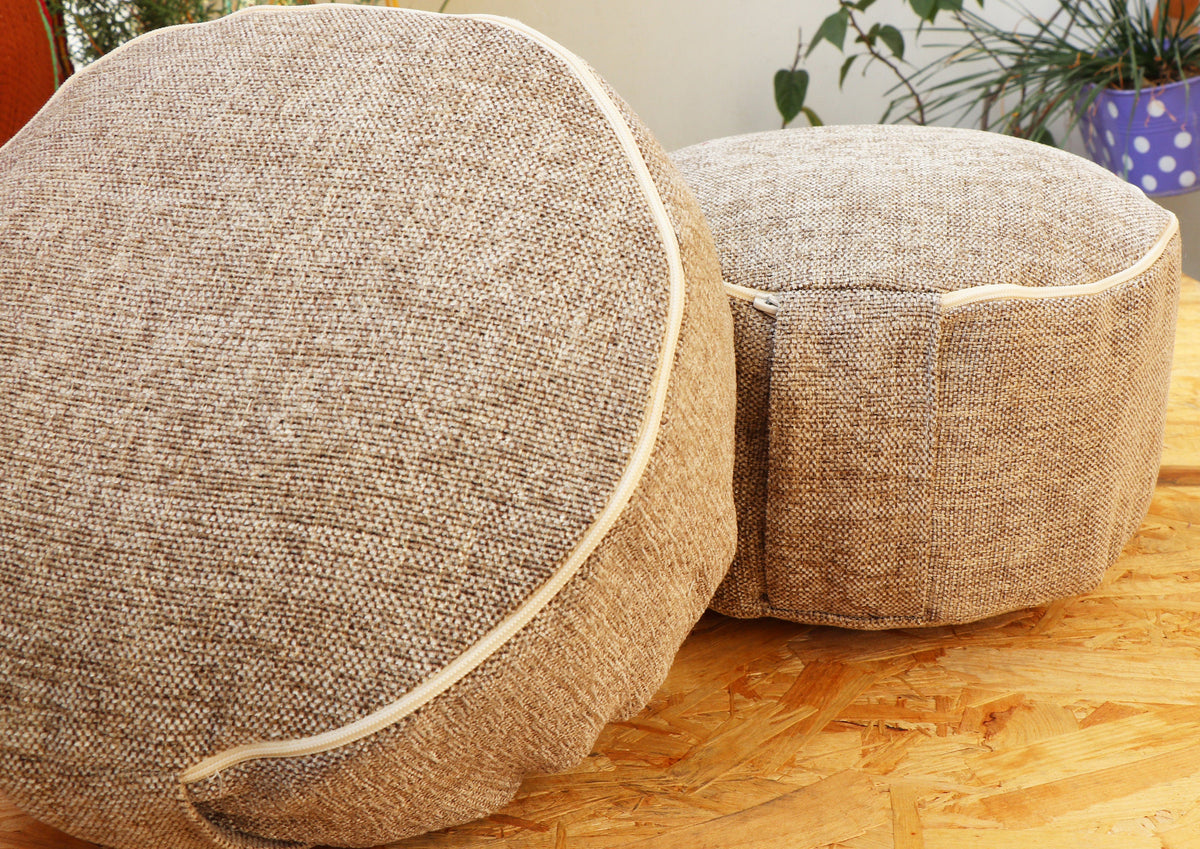 Rondo Yoga Meditation Cushion | Handwoven Handmade Rondo Zafu Pillow - Beige |Zipped Cover |Washable| Portable - Filling Options Available