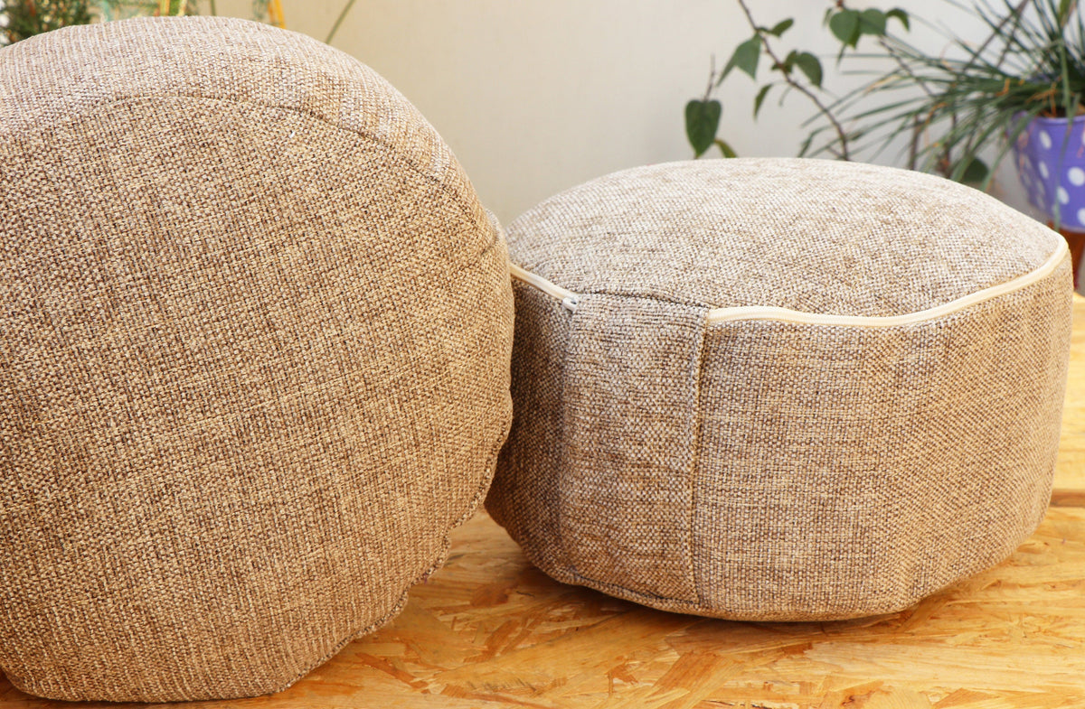 Rondo Yoga Meditation Cushion | Handwoven Handmade Rondo Zafu Pillow - Beige |Zipped Cover |Washable| Portable - Filling Options Available