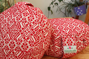 Yoga Meditation Cushion | Handwoven Handmade Round Zafu Pillow  |Zipped Cover |Washable| Portable - Scarlet - Filling Options Available