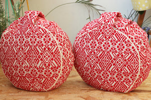 Yoga Meditation Cushion | Handwoven Handmade Round Zafu Pillow  |Zipped Cover |Washable| Portable - Scarlet - Filling Options Available