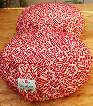 Yoga Meditation Cushion | Handwoven Handmade Round Zafu Pillow  |Zipped Cover |Washable| Portable - Scarlet - Filling Options Available