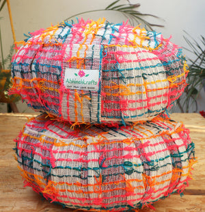 Yoga Meditation Cushion | Handwoven Handmade Round Zafu Pillow  |Zipped Cover |Washable| Portable - Rainbow - Filling Options Available