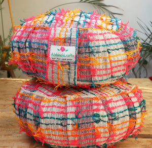 Yoga Meditation Cushion | Handwoven Handmade Round Zafu Pillow  |Zipped Cover |Washable| Portable - Rainbow - Filling Options Available