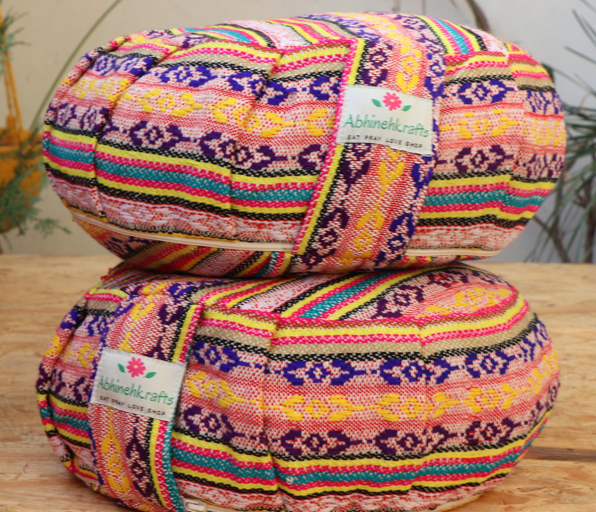 Yoga Meditation Cushion | Handwoven Handmade Round Zafu Pillow  |Zipped Cover |Washable| Portable - Tibet - Filling Options Available