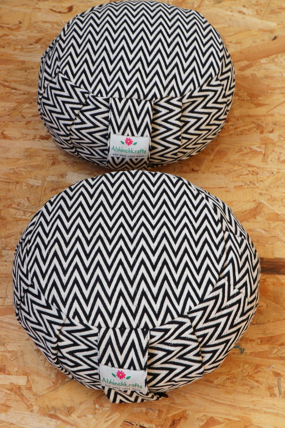 Yoga Meditation Cushion | Handwoven Handmade Round Zafu Pillow  |Zipped Cover |Washable| Portable - Black Aztec - Filling Options Available