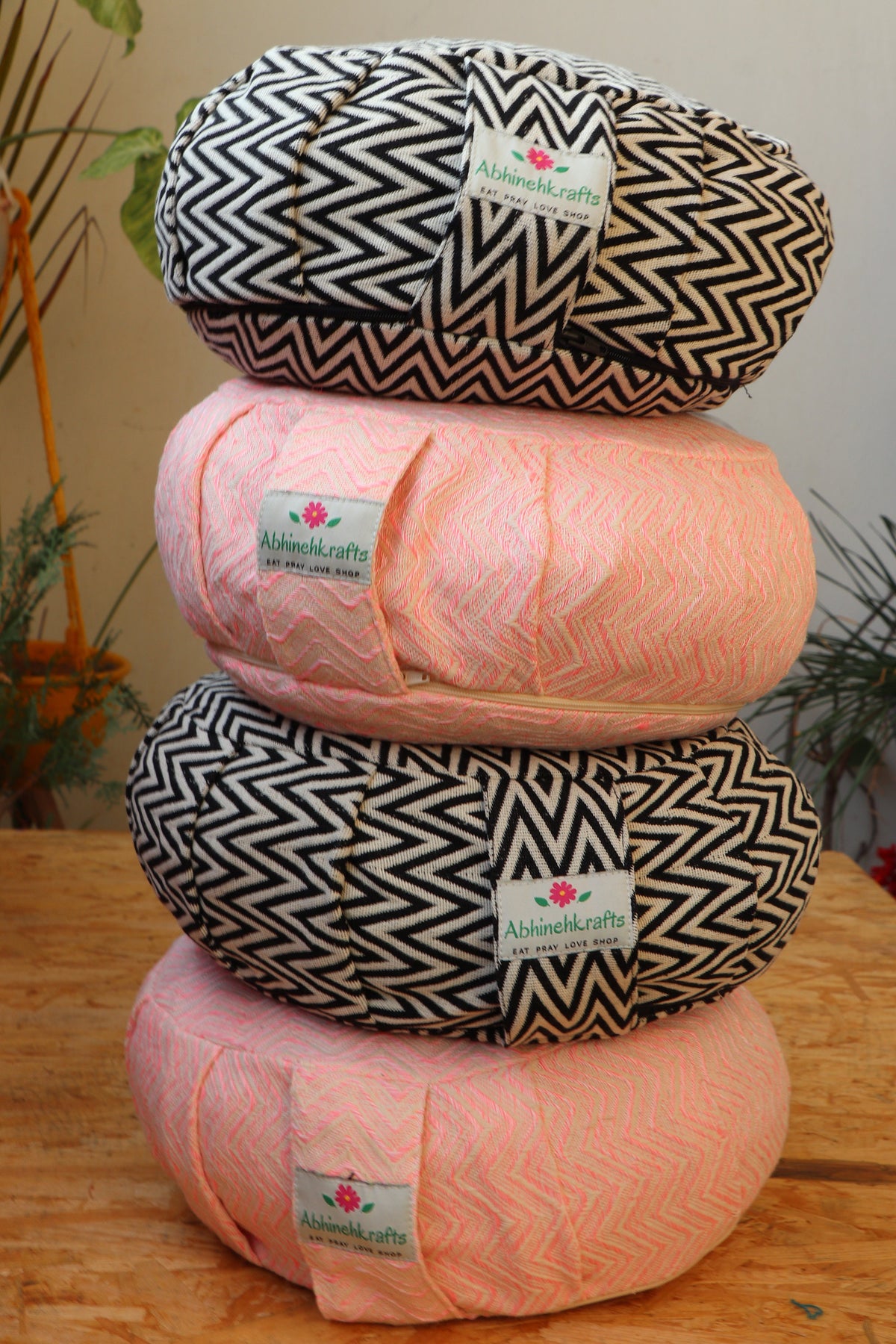 Yoga Meditation Cushion | Handwoven Handmade Round Zafu Pillow  |Zipped Cover |Washable| Portable - Rose - Filling Options Available