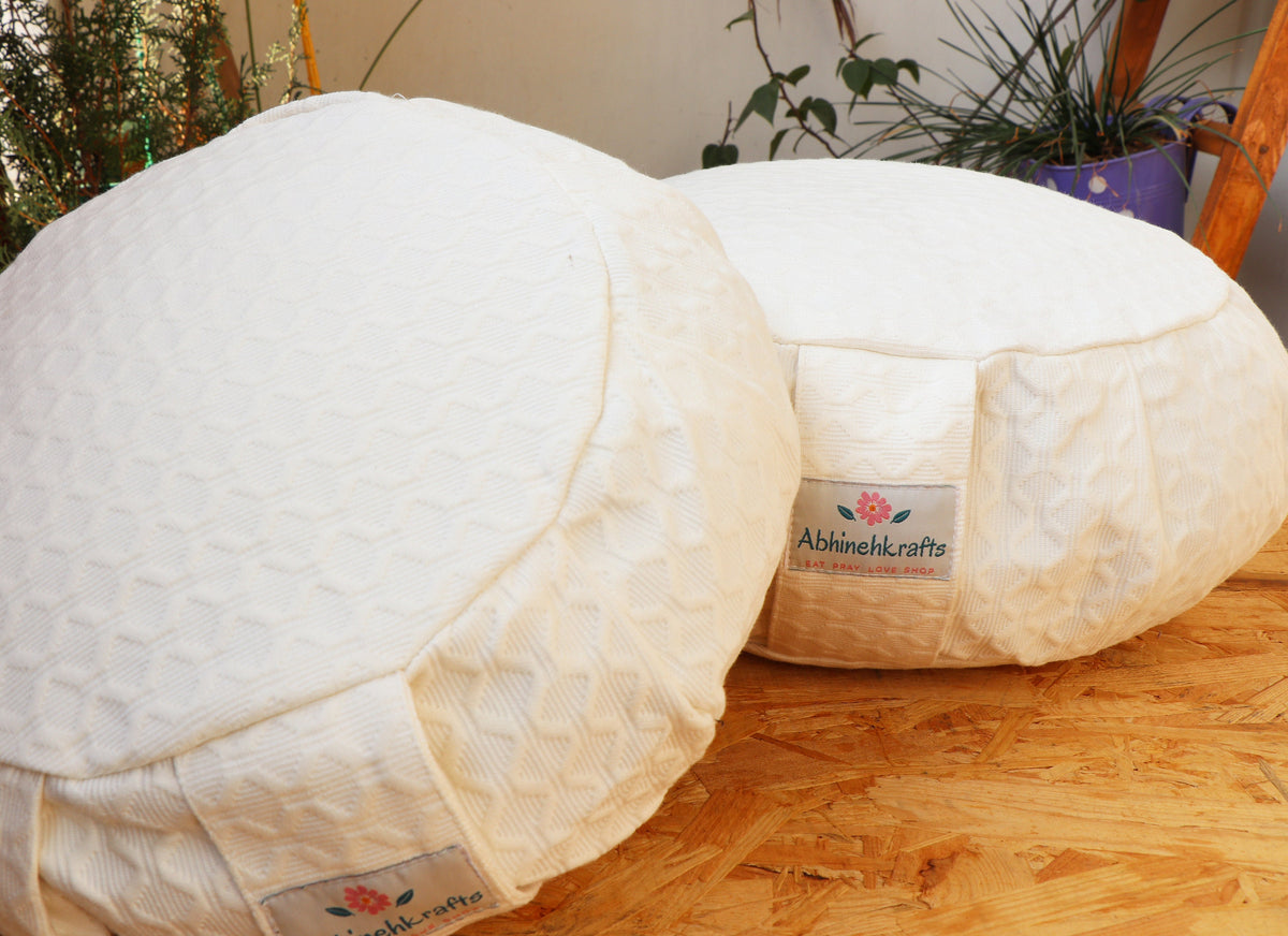 Yoga Meditation Cushion | Handwoven Handmade Round Zafu Pillow  |Zipped Cover |Washable| Portable - Shweta - Filling Options Available