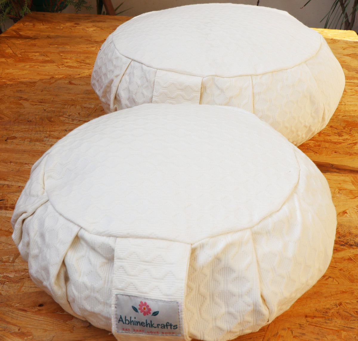 Yoga Meditation Cushion | Handwoven Handmade Round Zafu Pillow  |Zipped Cover |Washable| Portable - Shweta - Filling Options Available