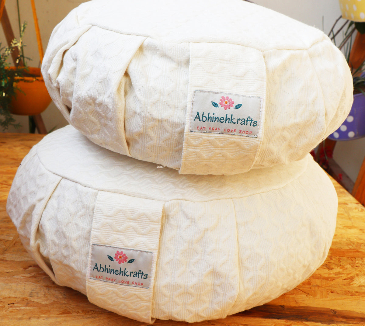 Yoga Meditation Cushion | Handwoven Handmade Round Zafu Pillow  |Zipped Cover |Washable| Portable - Shweta - Filling Options Available