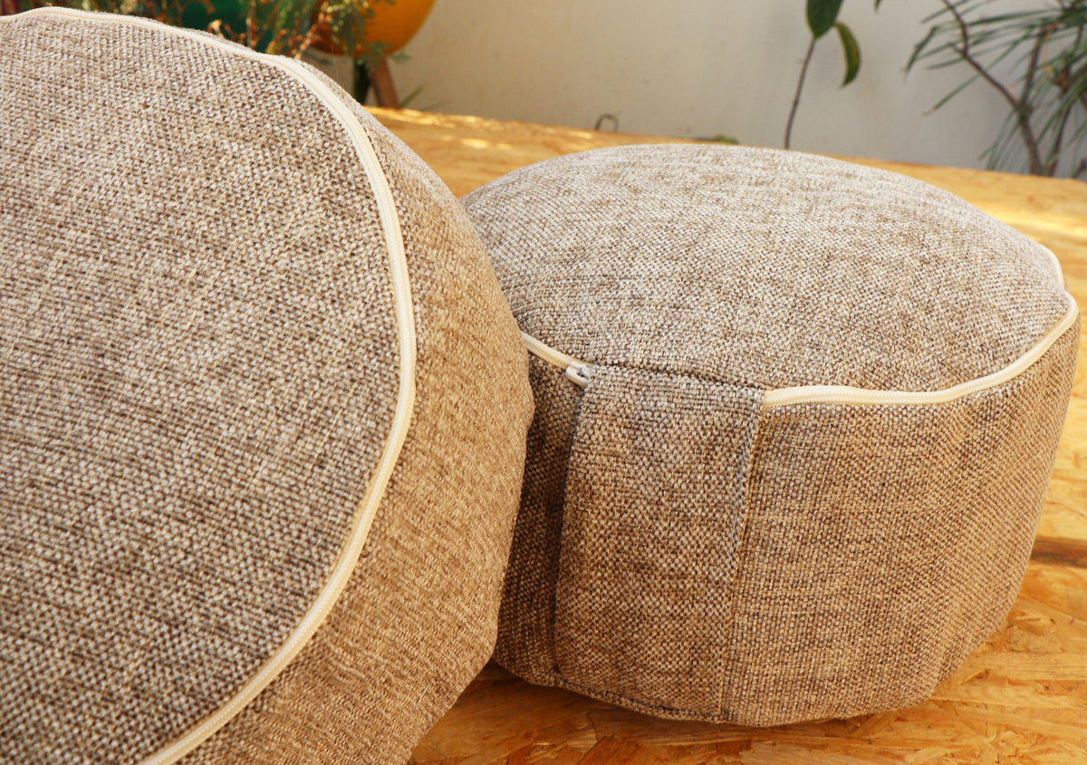 Rondo Yoga Meditation Cushion | Handwoven Handmade Rondo Zafu Pillow - Beige |Zipped Cover |Washable| Portable - Filling Options Available