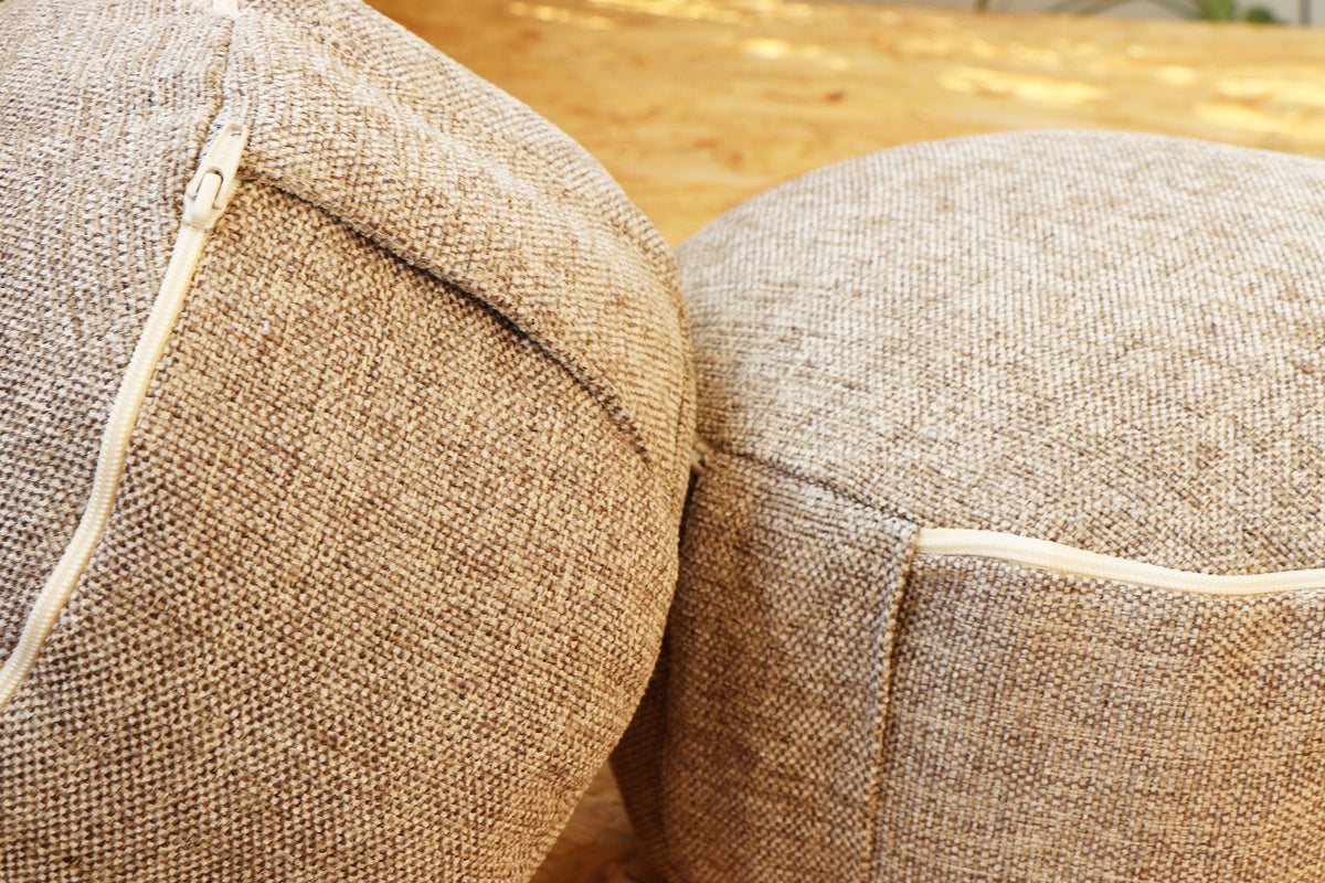 Rondo Yoga Meditation Cushion | Handwoven Handmade Rondo Zafu Pillow - Beige |Zipped Cover |Washable| Portable - Filling Options Available