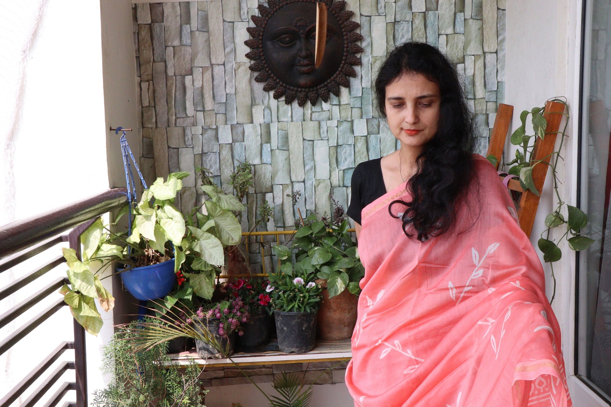 Saree - Chanderi Silk Cotton - Handblock Printed - Melon - Sari/Indian Dress/Fabric Yard