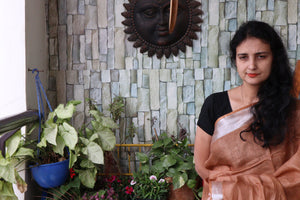 Saree - Handwoven Linen with a woven golden Aanchal and Golden Border- Earthy Brown - Indian Sari/Indian Dress/Fabric Yard