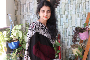 Saree - Handblock Printed Cotton Muslin  Saree - Wine - Leafy Love