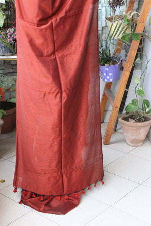 Handwoven Saree - Solid Colored Cotton Muslin/Mulmul Saree - Pecan Syrup