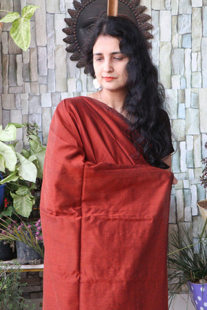 Handwoven Saree - Solid Colored Cotton Muslin/Mulmul Saree - Pecan Syrup