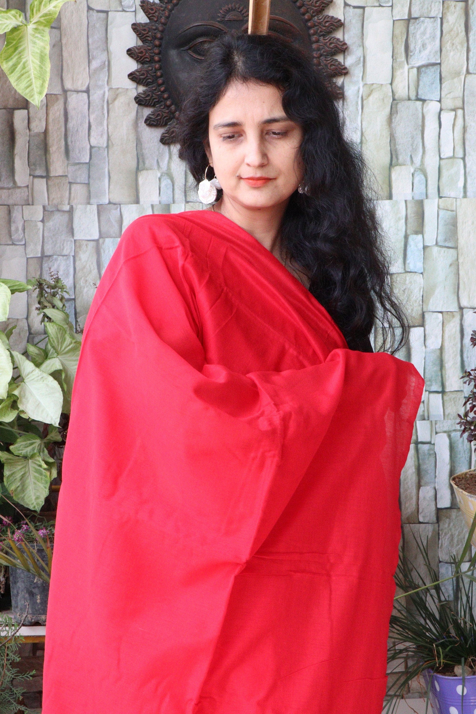 Handwoven Saree - Solid Colored Cotton Muslin/Mulmul Saree - Ruby Woo