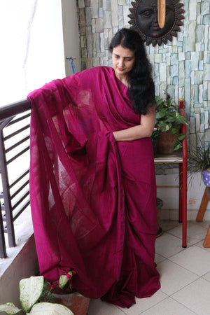 Handwoven Saree - Solid Colored Cotton Muslin/Mulmul Saree - Berrylicious