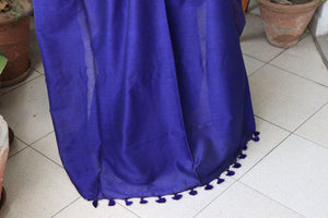 Handwoven Saree - Solid Colored Cotton Muslin/Mulmul Saree - Cobalt Love