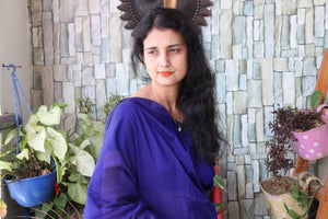 Handwoven Saree - Solid Colored Cotton Muslin/Mulmul Saree - Cobalt Love