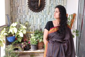 Saree - Illkal Viscose Rayon and Cotton  - Checkered Black & Red - Indian Sari/Indian Dress/Fabric Yard