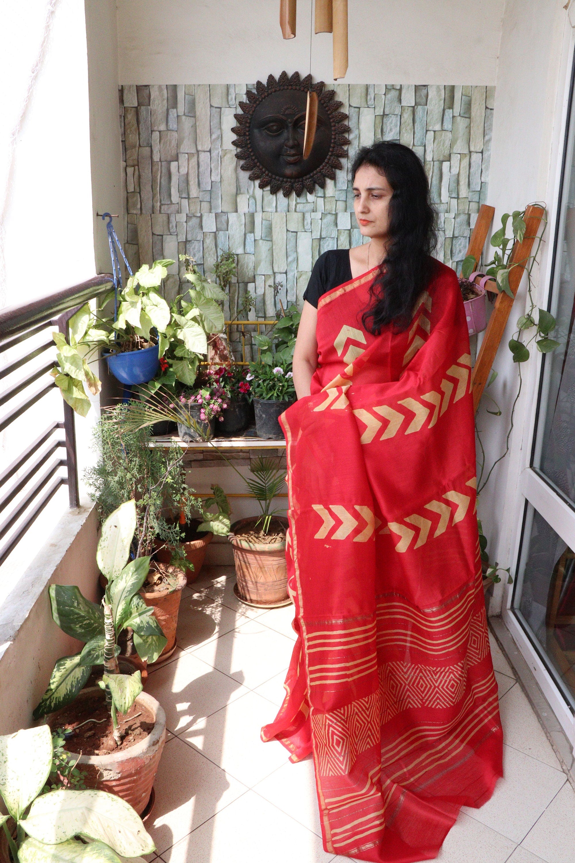 Saree - Chanderi Silk Cotton - Handblock Printed - Candy - Sari/Indian Dress/Fabric Yard