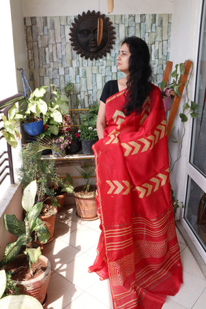 Saree - Chanderi Silk Cotton - Handblock Printed - Candy - Sari/Indian Dress/Fabric Yard