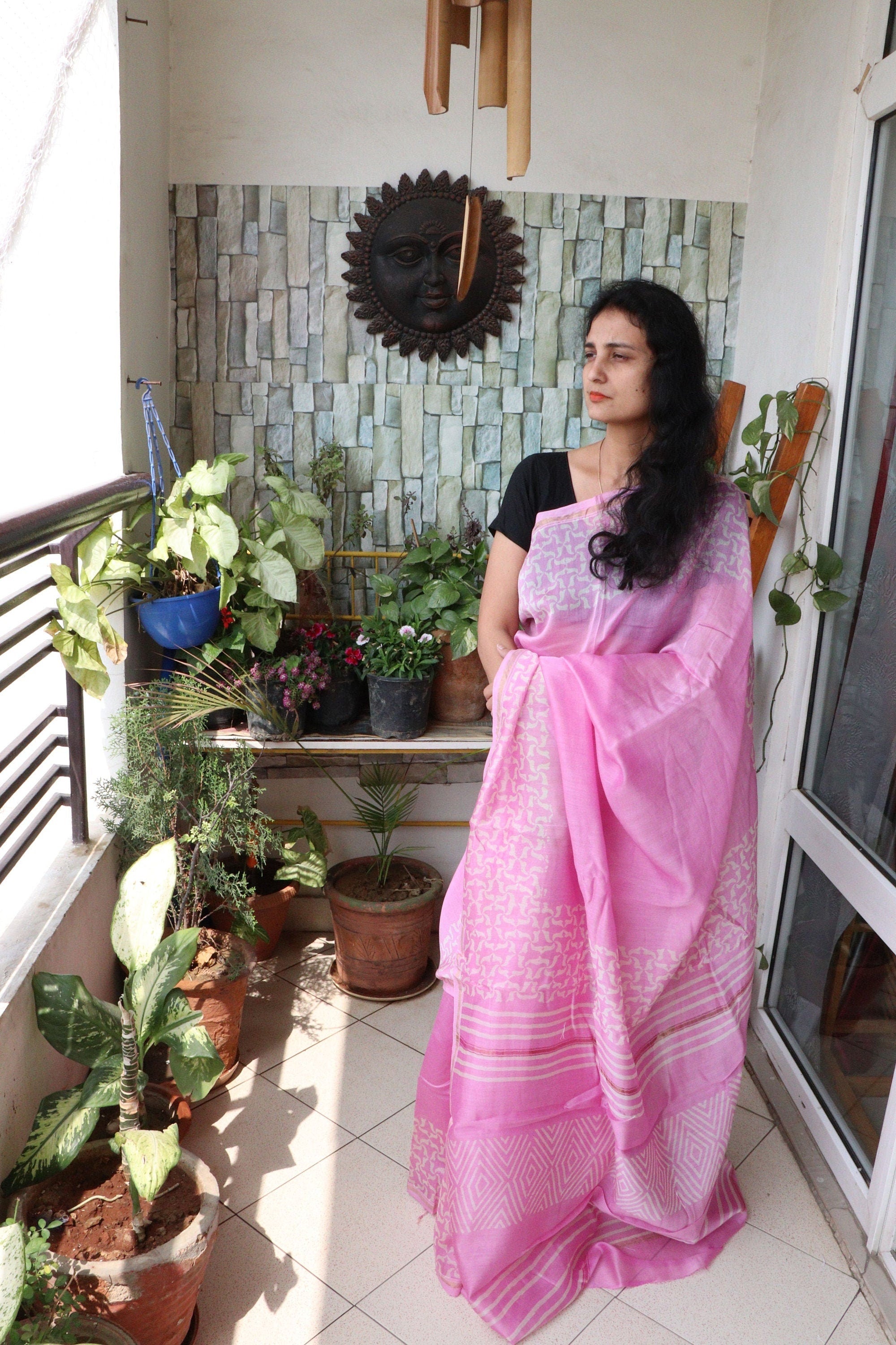 Saree - Chanderi Silk Cotton - Handblock Printed - Taffy Pink - Sari/Indian Dress/Fabric Yard