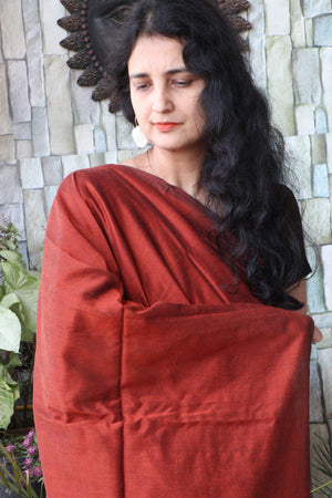 Handwoven Saree - Solid Colored Cotton Muslin/Mulmul Saree - Pecan Syrup