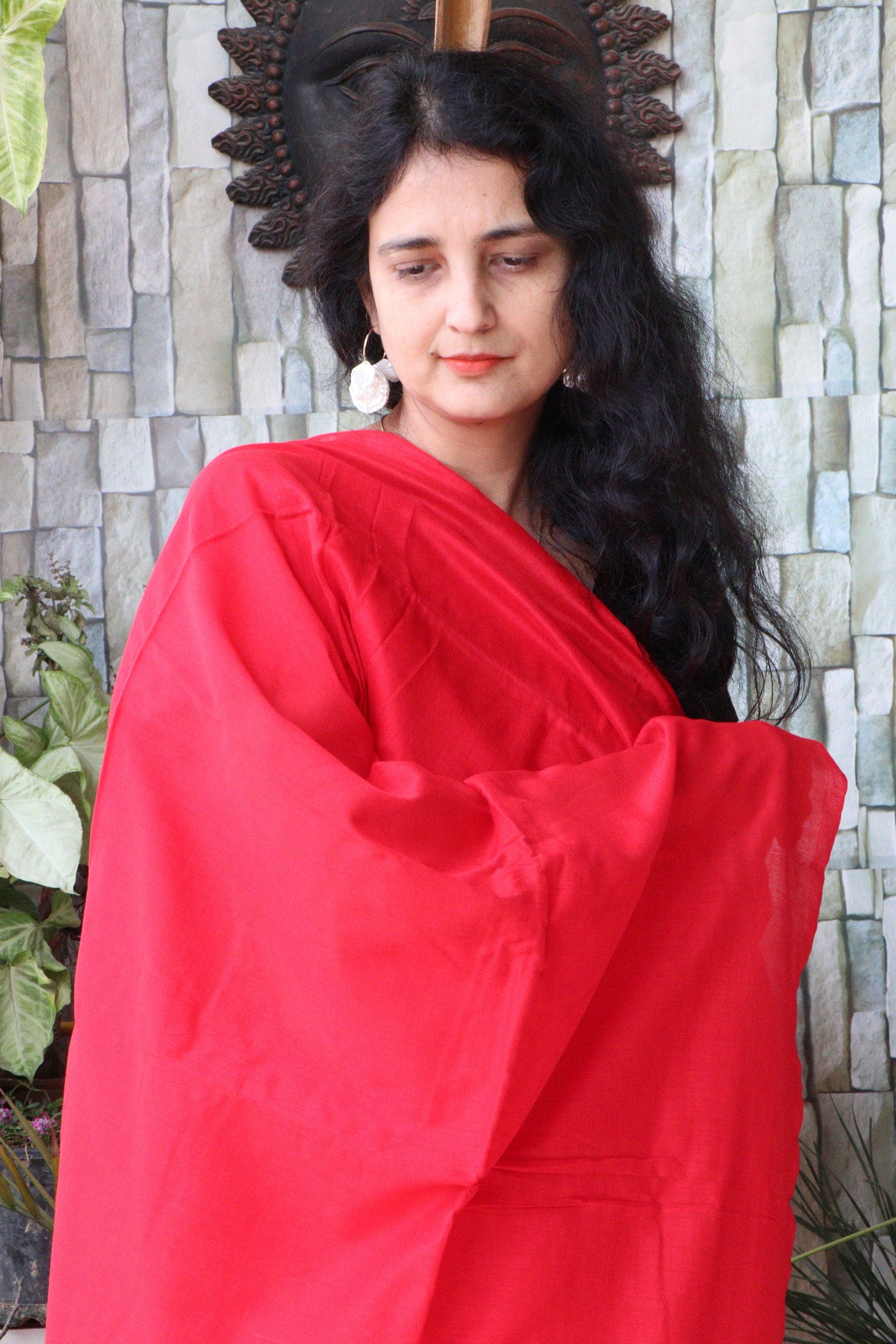 Handwoven Saree - Solid Colored Cotton Muslin/Mulmul Saree - Ruby Woo