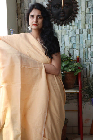 Handwoven Saree - Solid Colored Cotton Muslin/Mulmul Saree - Fawn Delight