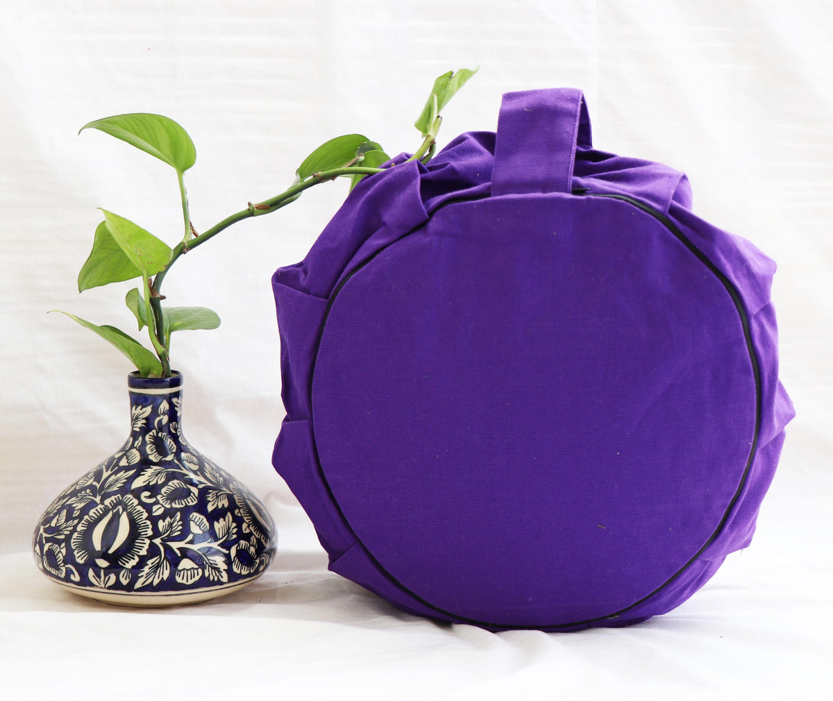 Embroidered Round Zafu Yoga Pillow |Zipped Cover |Washable| Portable - Size Medium - Mandala - Bright Purple - Filling Options - Pre-Orders