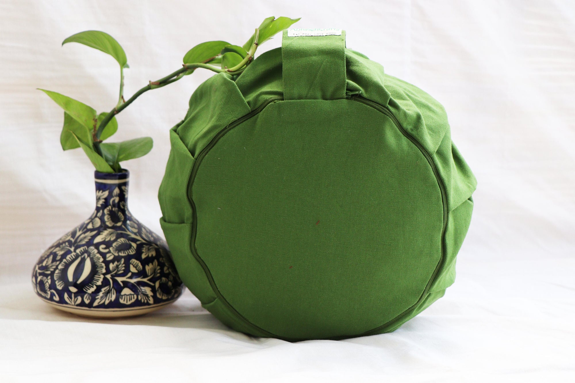 Embroidered Round Zafu Yoga Pillow |Zipped Cover |Washable| Portable - Size Medium - Mandala - Leafy Green - Filling Options - Pre-Orders